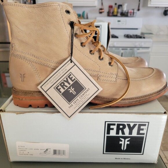 Frye Phillip Lug Workboot 87828 Mens Cement Leather Lace Up Boots - Picture 1 of 3